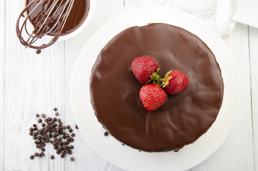 The process of making chocolate Cake filled with glazeTop view.