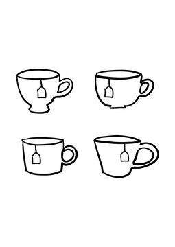 Fototapeta Different cups of tea. Line drawings. Vector illustrations.