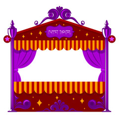 Purple children's a puppet theater on a white background. Vector