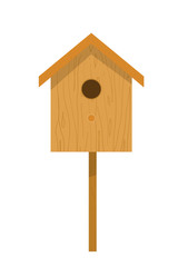 Wooden birdhouse on a white background isolate. Small house for