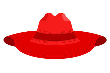 Vector illustration of a female red beach panama on white backgr