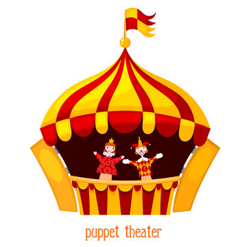 Bright a puppet theater on a white background. Vector illustrati