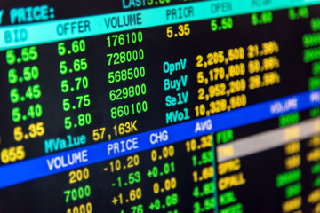Stock market ticker and quote. Bull market