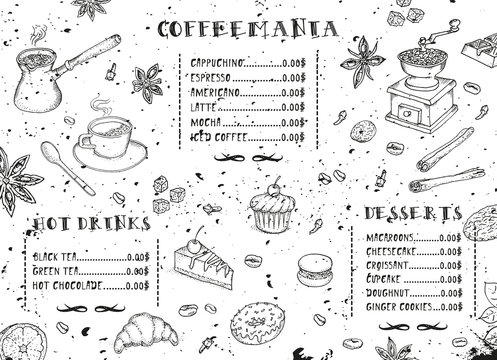 Coffee shop. Coffee restaurant brochure vector, coffee shop menu design. 