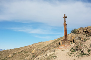 Christian cross near ancient monastery Khor Virap