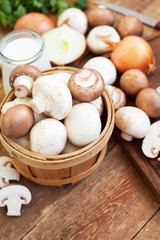 Mushrooms on wooden table