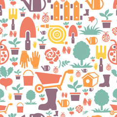 Gardening seamless pattern design with cute flat icons