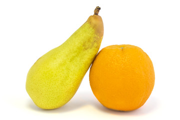 Orange and pear isolated on white background