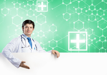Doctor with banner