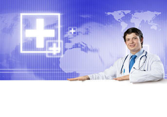Doctor with banner