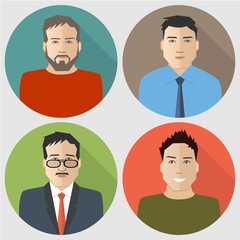 Set of flat men icons. Four different images of men. Can be used for the websites, blogs and forums