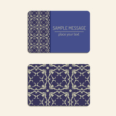 Ornate horizontal vintage business cards. Template for invitations or announcements.