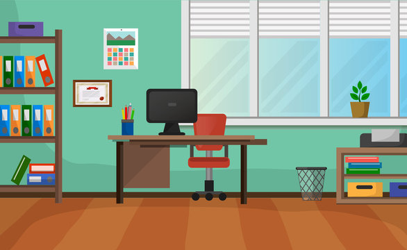 Cozy Office Interior With Wide Window Vector Background