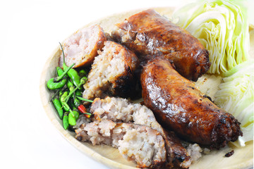 thai style Grilled sausages in dish and Cucumber 