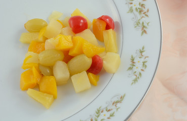 Canned Fruit cocktail salad on plate