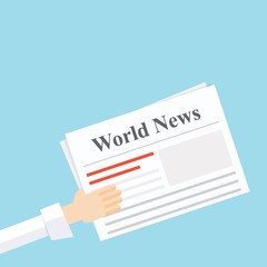 news newspaper in his hand . Vector illustration in flat style.