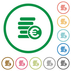 Euro coins outlined flat icons
