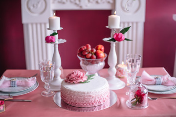 wedding decor in pink with peonies