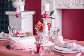 wedding decor in pink with peonies