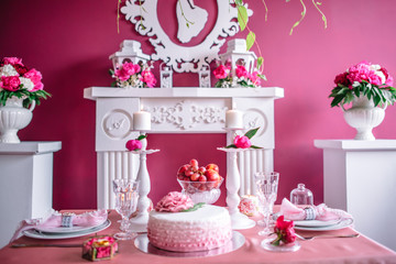 wedding decor in pink with peonies