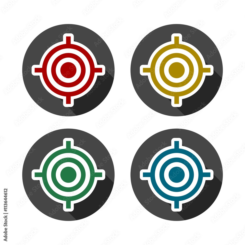 Poster vector target icons set with long shadow