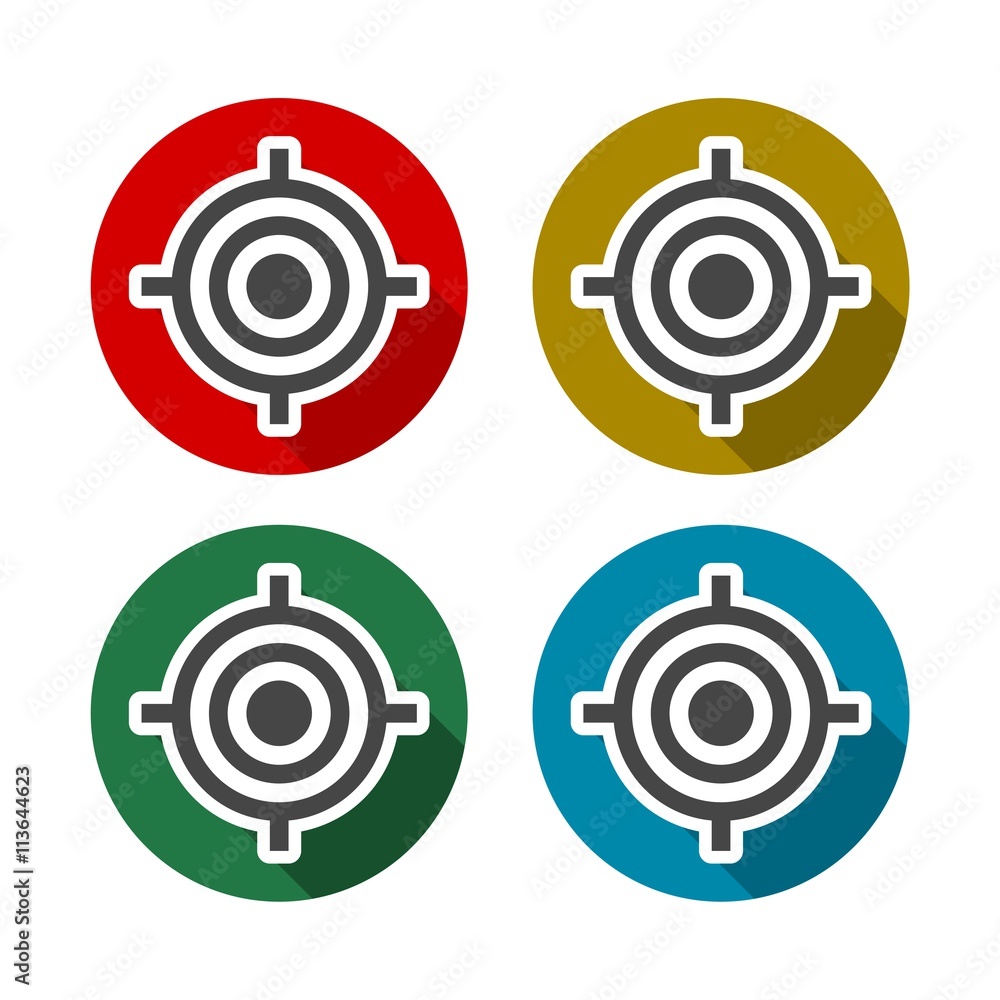 Poster vector target icons set with long shadow