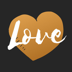 Vector Love inscription with hand drawn heart Isolated,doodle brown illustration