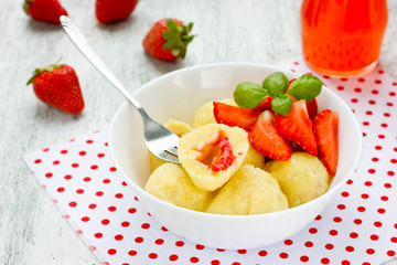 Lazy dumplings with cottage cheese and fresh strawberries