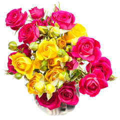 pink and yellow rose spray flowers in jug
