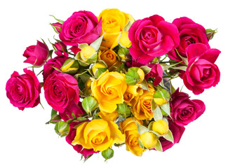 bunch of pink and yellow rose spray flowers