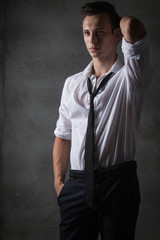 young business man style, fashion the financial sector, piercing glance confident,