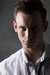 young business man style, fashion the financial sector, piercing glance confident,