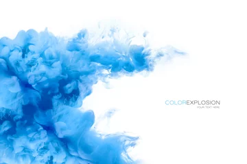Deurstickers Rook Blauwe acrylinkt in water. Kleur explosie. Verftextuur