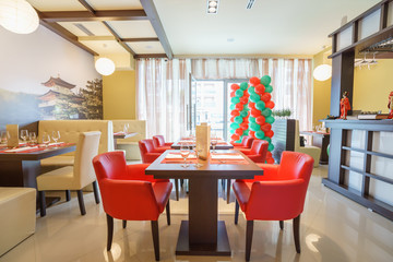 Interior of a chain sushi restaurant