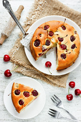 Homemade summer pie with sweet cherry
