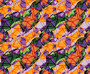 Rough triangles on busy purple orange background