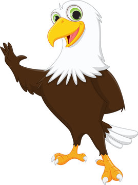 cute eagle cartoon waving hand