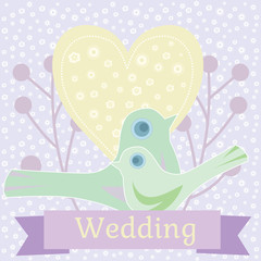 Colored wedding illustration with love doves