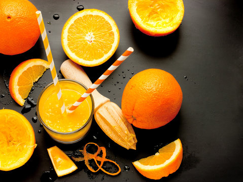 Orange juice preparation, concept of healthy food
