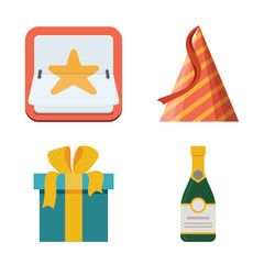 Celebration icon set. Bright flat illustration isolated white background.