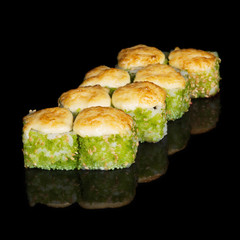 Grilled sushi rolls with caviar and cheese