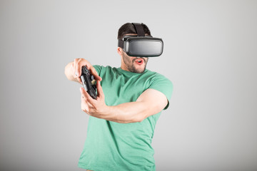 Man using virtual reality glasses