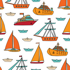 Seamless pattern with marine vessels.
