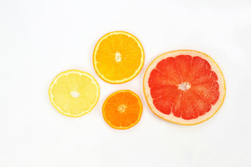 cut across the fruit on white background