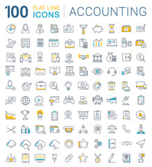 Set Vector Flat Line Icons Accounting and Finance
