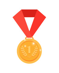 Gold medal with red ribbon for the winner