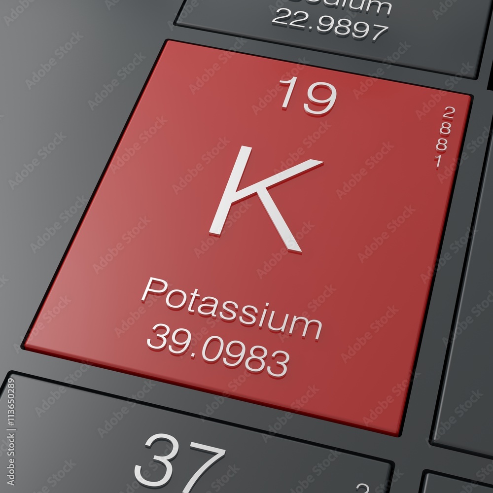 Aufkleber potassium element from periodic table 3d rendering