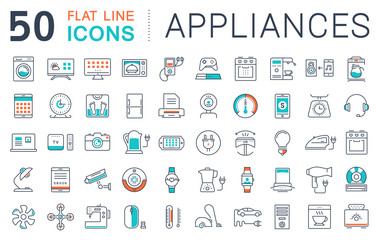 Fototapeta na wymiar Set Vector Flat Line Icons Appliance