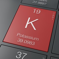 Potassium element from periodic table 3D rendering
