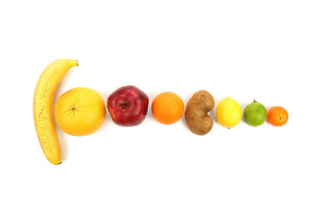 set of different fruits on white background